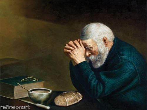 Pintura-al-leo-hecha-a-mano-repro-sobre-lienzo-Grace-pan-diario-hombre-viejo-orando-20x24